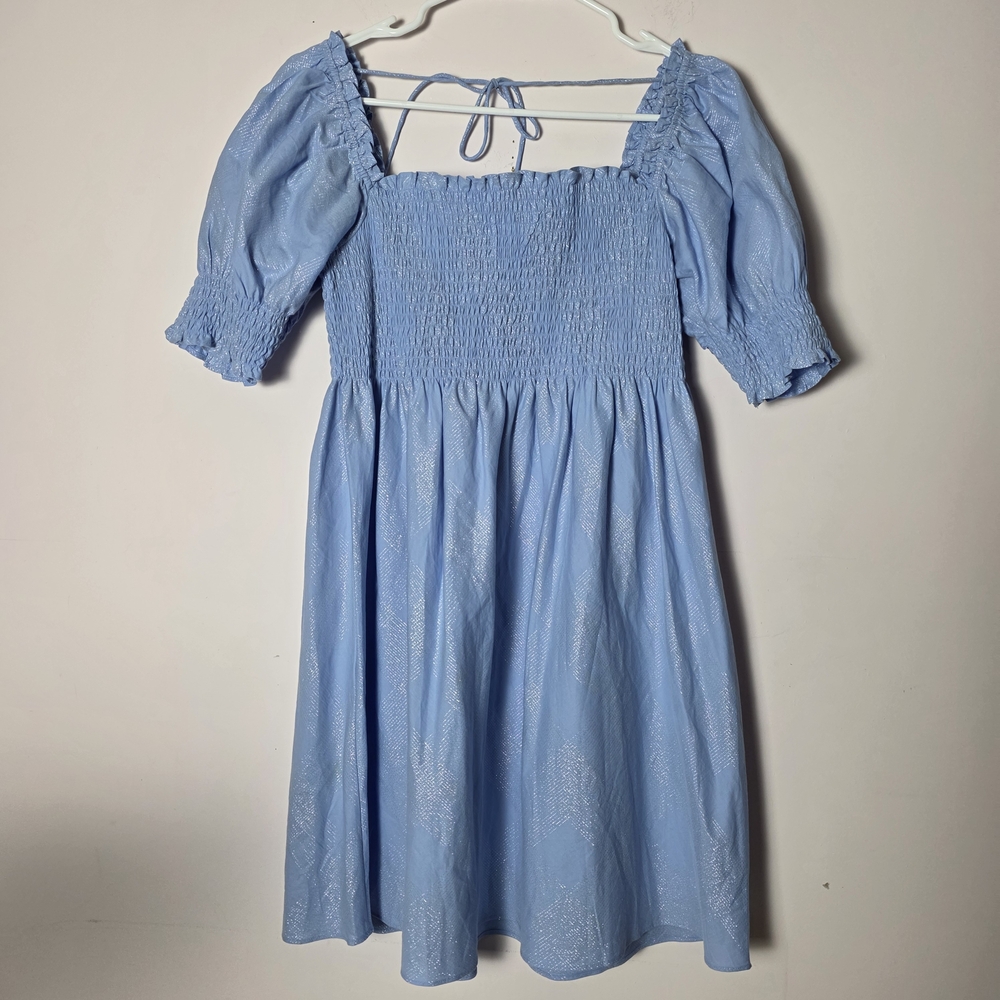 Hill House Home Blue Nap Dress Medium Puff Sleeve Smocked Cinderella Mini Dress